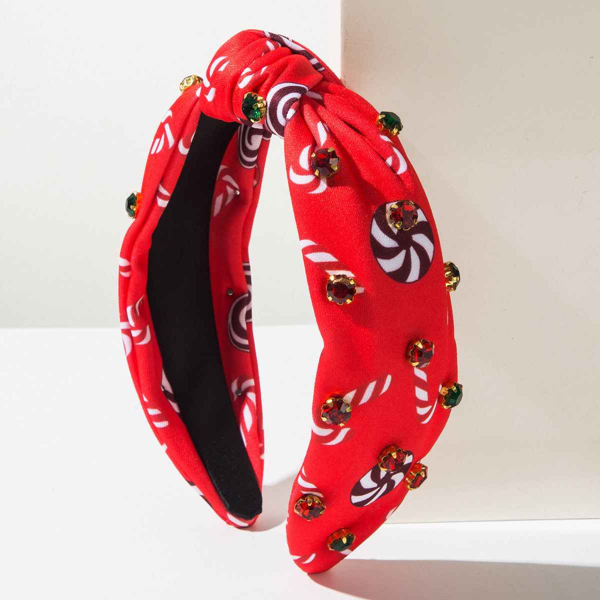 Wholesale Christmas headband with windmill cane print and diamond-studded hair accessories